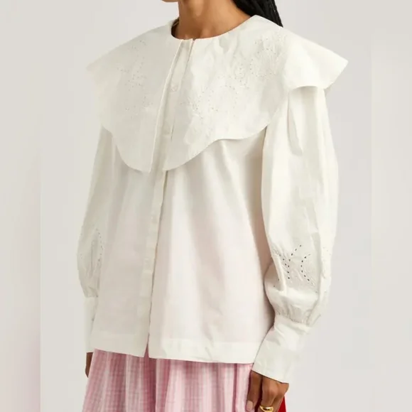 Damson Madder Romeo Broderie Oversized Cotton Button Up Heart Blouse - Picture 4 of 14